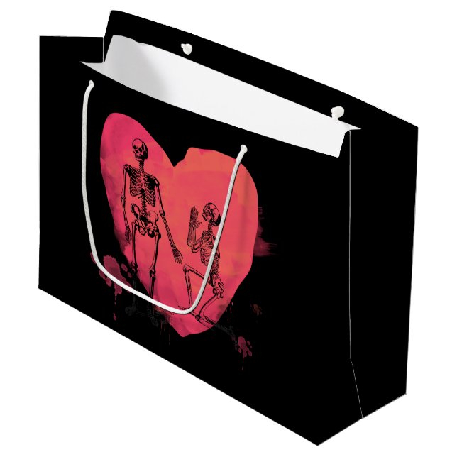 Grand Sac Cadeau Skeleton Love Aquarelle Coeur (Devant Angle)