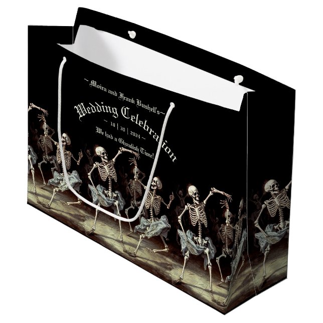 Grand Sac Cadeau Skeletons dansants Mariage gothique (Devant Angle)