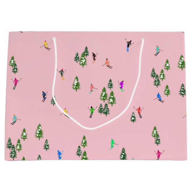 Grand Sac Cadeau Skieurs roses Ski d'ouverture Noël Ski de vacances (Devant)