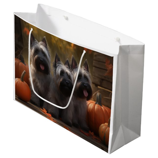 Grand Sac Cadeau Skye Terrier Chiot Automne Citrouille délice (Devant Angle)