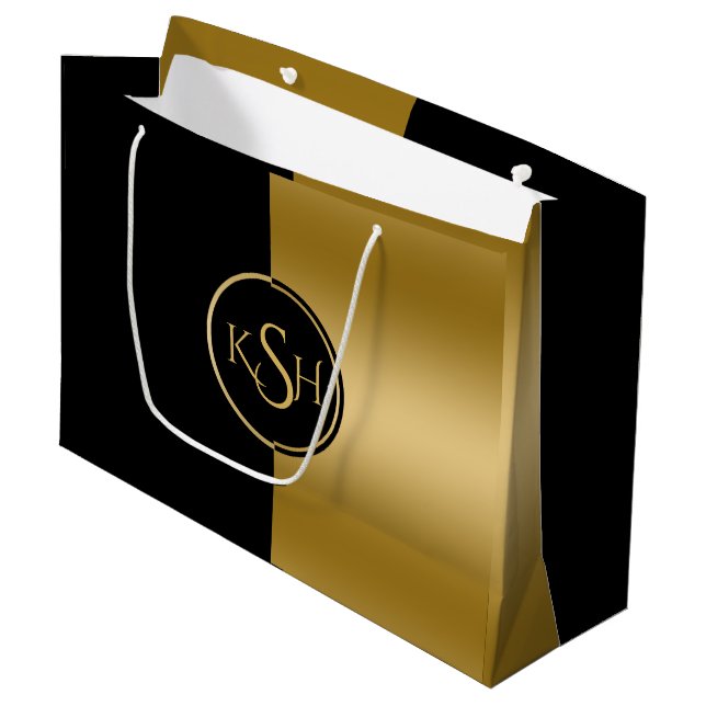 Grand Sac Cadeau Slick Gold & Black Design géométrique moderne (Devant Angle)