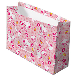 Grand Sac Cadeau Snoopy & Woodstock Motif Coeurs roses