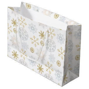 Grand Sac Cadeau Snowflake Winter Wonderland en Icy Blue & Gold