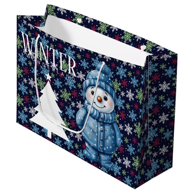 Grand Sac Cadeau Snowman d'hiver (Devant Angle)