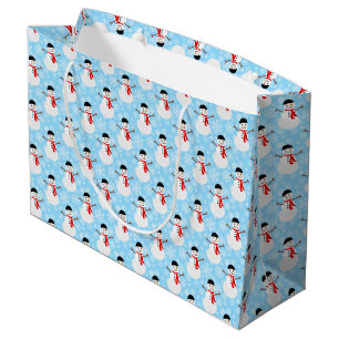 Grand Sac Cadeau Snowman d'hiver Cute Bleu Noël vacances
