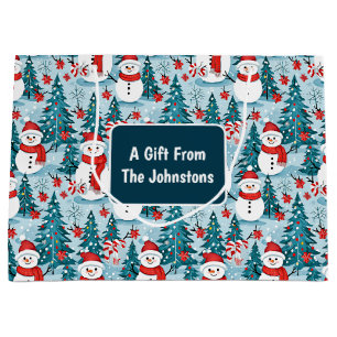 Grand Sac Cadeau Snowman lors d'un Noël de jour d'hiver Personnalis
