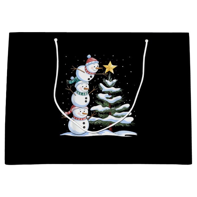 Grand Sac Cadeau Snowman Merry Christmas Santa Claus Tree Snow Fami (Devant)