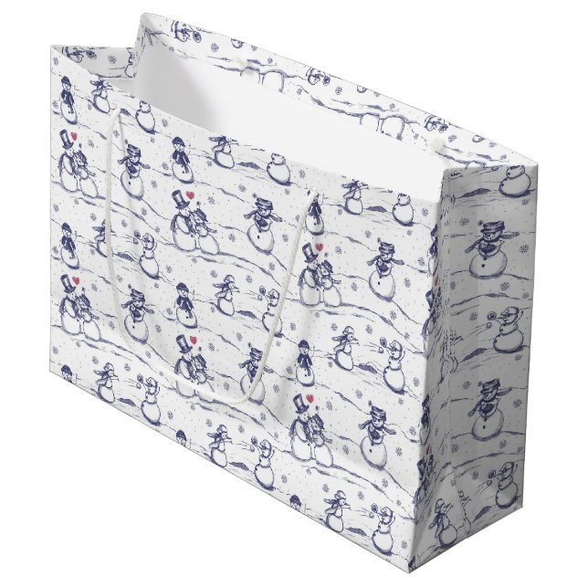 Grand Sac Cadeau Snowman parade toile - bleu (Devant Angle)