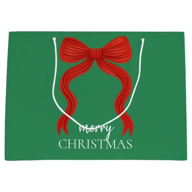 Grand Sac Cadeau Soirée de Noël Elegant Bow Rouge - (Devant)