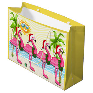 Grand Sac Cadeau Soleil amusant et Flamant rose rose #holidayZ Four