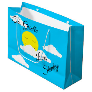 Grand Sac Cadeau Soleil souriant avec nuages de Puffy :
