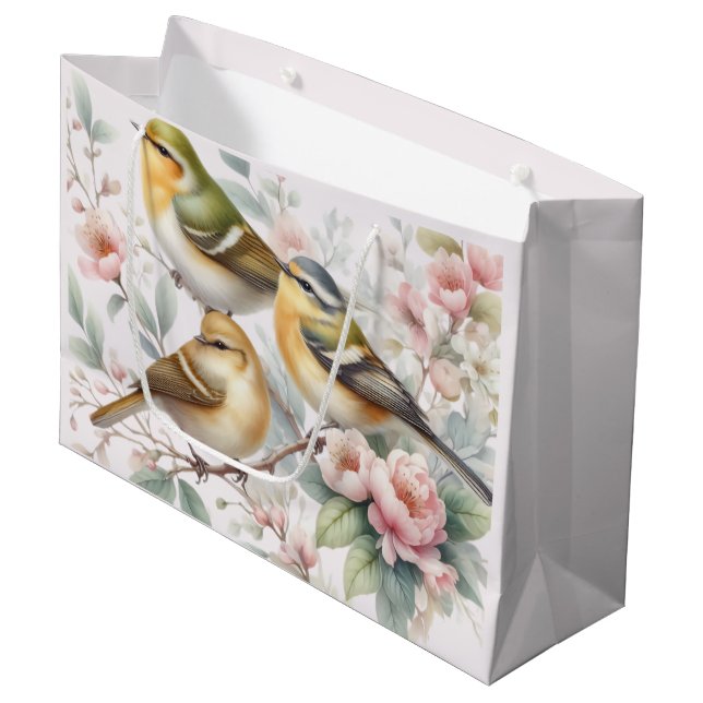 Grand Sac Cadeau Songbird Serenade Parmi Les Fleurs (Devant Angle)