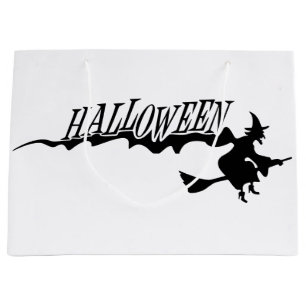Grand Sac Cadeau Sorcière d'Halloween volant sur un balai
