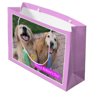 Grand Sac Cadeau Souriant Golden Retrievers portant le jour des mèr