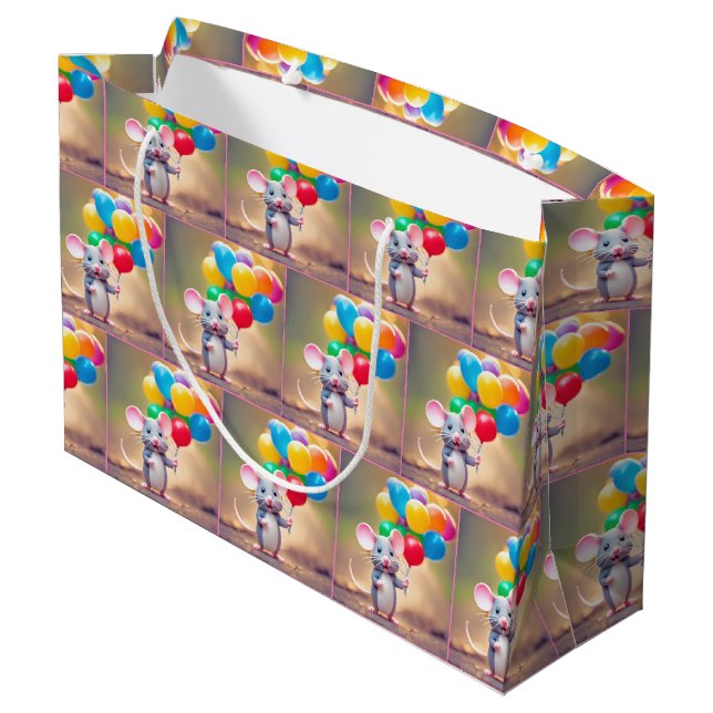 Grand Sac Cadeau Souris D'Anniversaire Avec Ballons (Dos Angle)