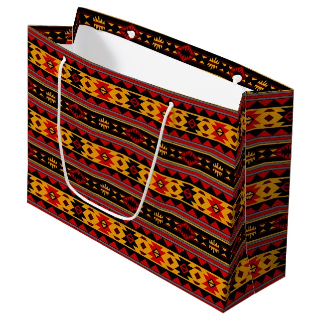 Grand Sac Cadeau Southwest Design Red Black Gold Tribal Motif (Devant Angle)