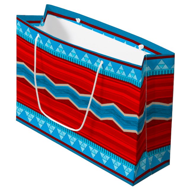 Grand Sac Cadeau Southwest River Canyon Geometric Red Turquoise (Devant Angle)