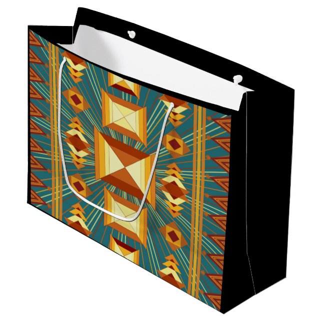 Grand Sac Cadeau Southwestern Golden Sun Rays Design indien (Devant Angle)