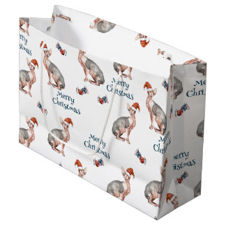 Grand Sac Cadeau Sphynx Chat sans cheveux Père Noël Casquette