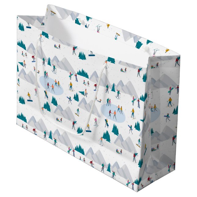 Grand Sac Cadeau Sports d'hiver Vacances Motif (Devant Angle)