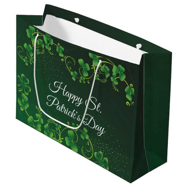 Grand Sac Cadeau St. Patrick's Day Green Vine Shamrock Irish Party (Devant Angle)