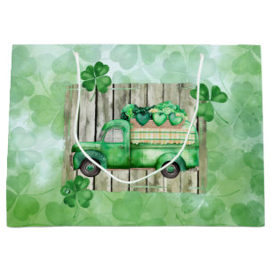 Grand Sac Cadeau St. Patrick's Day Irlandais Clovers Camion Vintage