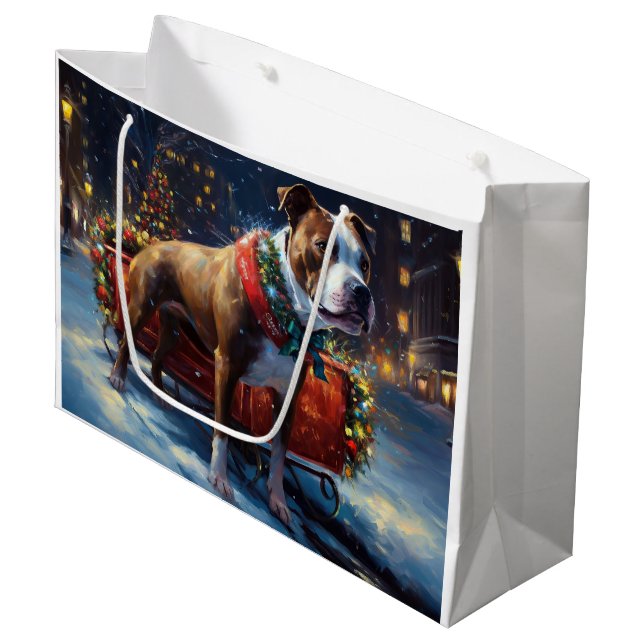 Grand Sac Cadeau Staffordshire Bull Terrier Noël Festive (Devant Angle)