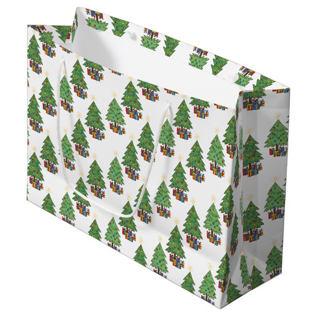 Grand Sac Cadeau Star-topped Christmas Trees and Gifts Pattern (Devant Angle)