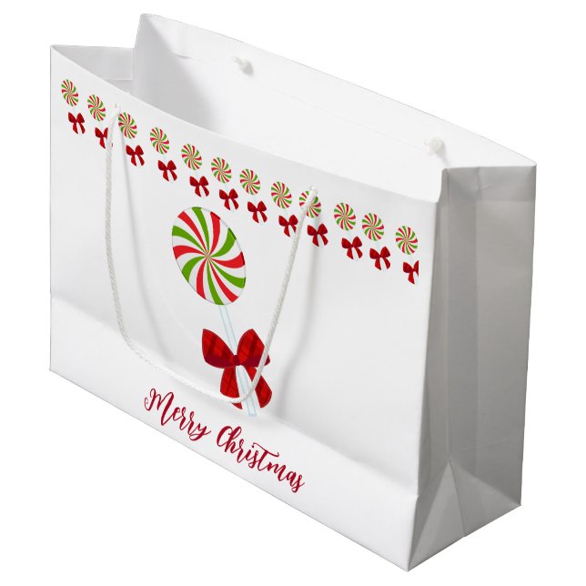 Grand Sac Cadeau Sucre de canne de Noël personnalisé (Devant Angle)