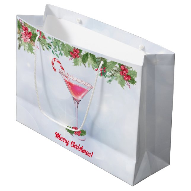 Grand Sac Cadeau Sucres de canne et cocktails Fête de Noël (Devant Angle)