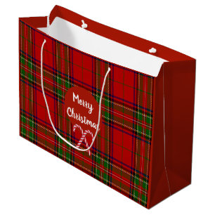 Grand Sac Cadeau Sucres de canne rouges de plaid de tartan de