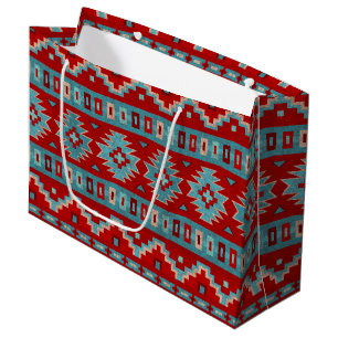 Grand Sac Cadeau Sud-Ouest Mesas Turquoise & Rouge