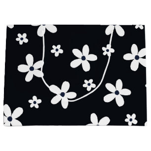 Grand Sac Cadeau Summer Boho Black White Daisy Flowers