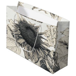 Grand Sac Cadeau Sunflower Vintage Sepia Design Art