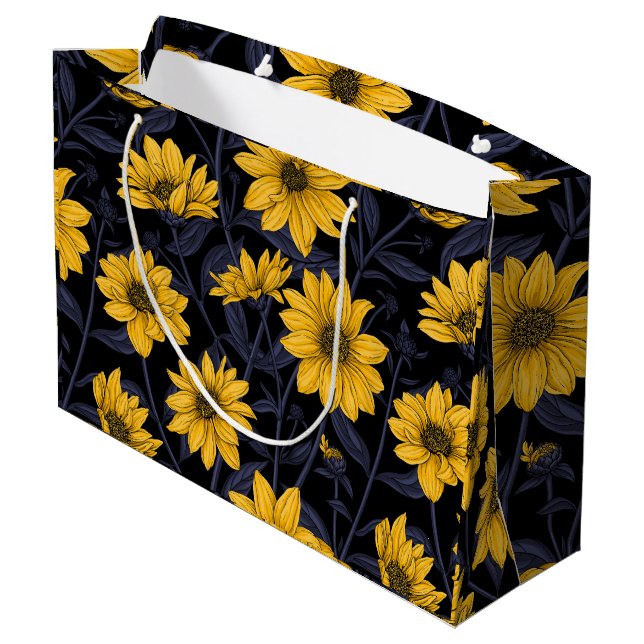 Grand Sac Cadeau Sunroot, tournesol sauvage en jaune et bleu (Dos Angle)