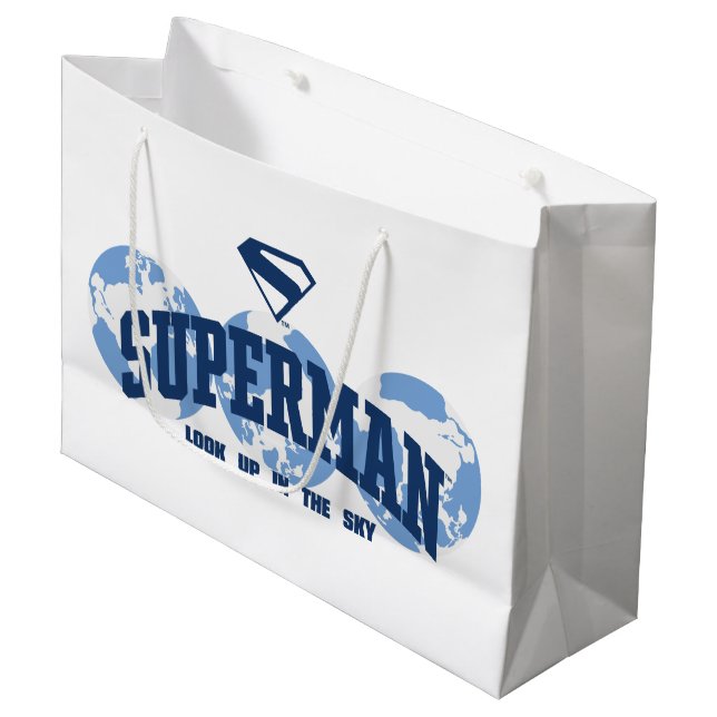 Grand Sac Cadeau Superman à travers le monde (Devant Angle)