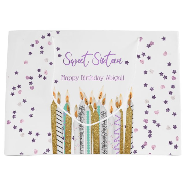 Grand Sac Cadeau Sweet 16 bougies Cadeau Anniversaire (Devant)