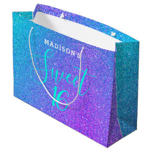Grand Sac Cadeau Sweet 16 Turquoise Parties scintillant violet Pers