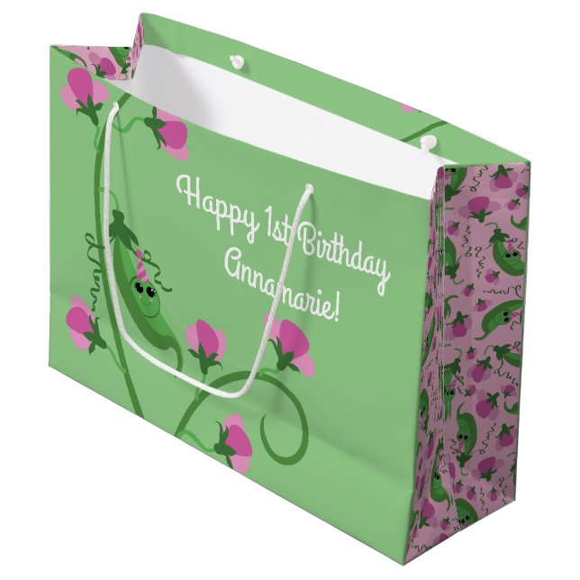 Grand Sac Cadeau Sweet Pea Cute 1er Anniversaire (Devant Angle)