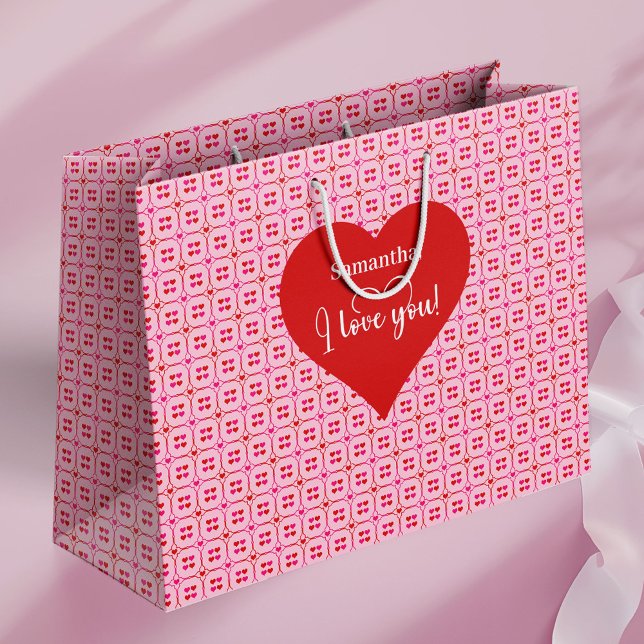 Grand Sac Cadeau Sweet Pink Red Hearts I Love You Gift Bag (Sweet Pink Red Hearts I Love You Gift Bag)