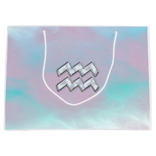 Grand Sac Cadeau Symbole Aquarius Zodiac Pastels Mère du Décor Pear