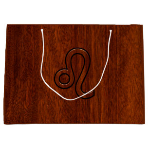 Grand Sac Cadeau Symbole Leo Zodiac en bois mahogany riche