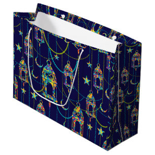 Grand Sac Cadeau Symboles colorés du Ramadan motif