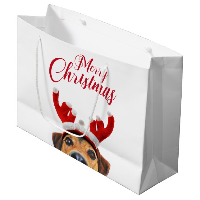 Grand Sac Cadeau Sympa Christmas Chien Reindeer Antler Headband (Devant Angle)