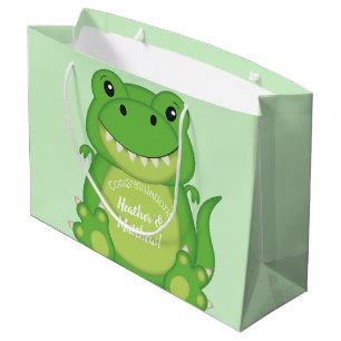 Grand Sac Cadeau T-Rex Dinosaur Baby shower vert