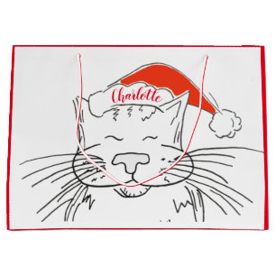Grand Sac Cadeau Tabby cat à Santa hat Noël