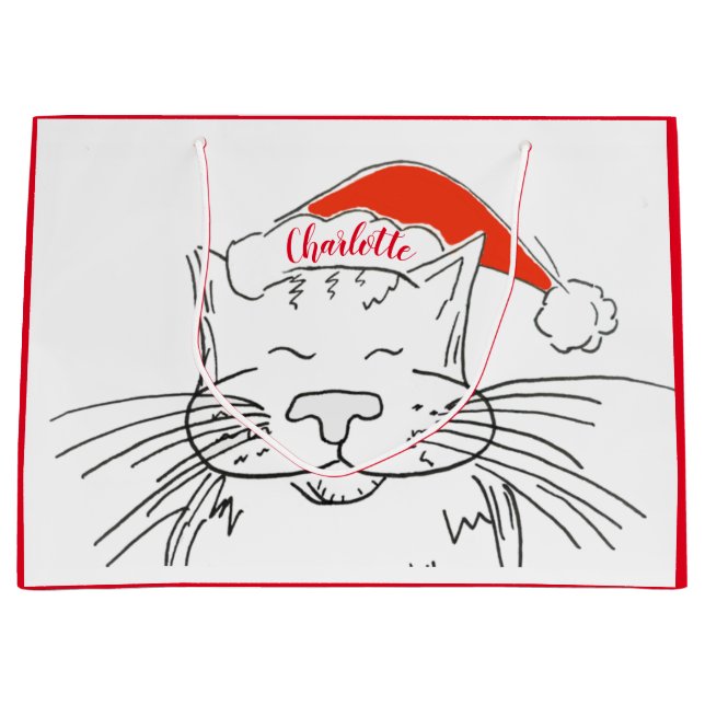 Grand Sac Cadeau Tabby cat à Santa hat Noël (Devant)
