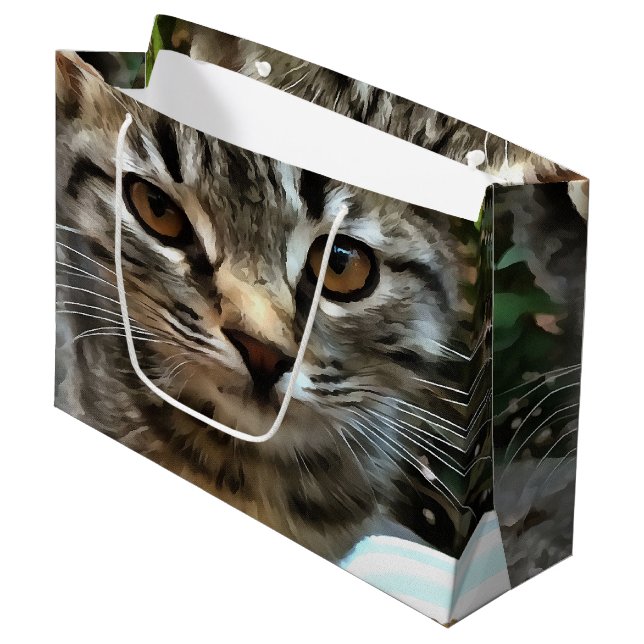 Grand Sac Cadeau Tabby Cat Kitten Faire contact visuel (Devant Angle)