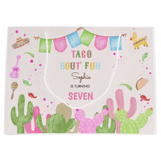 Grand Sac Cadeau Taco sur le plaisir fiesta anniversaire de enfant  (Devant)