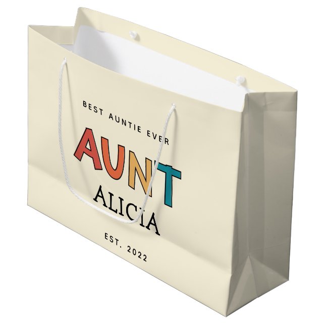 Grand Sac Cadeau Tante Personnalisée Retro Cadeau Meilleure Tante J (Devant Angle)